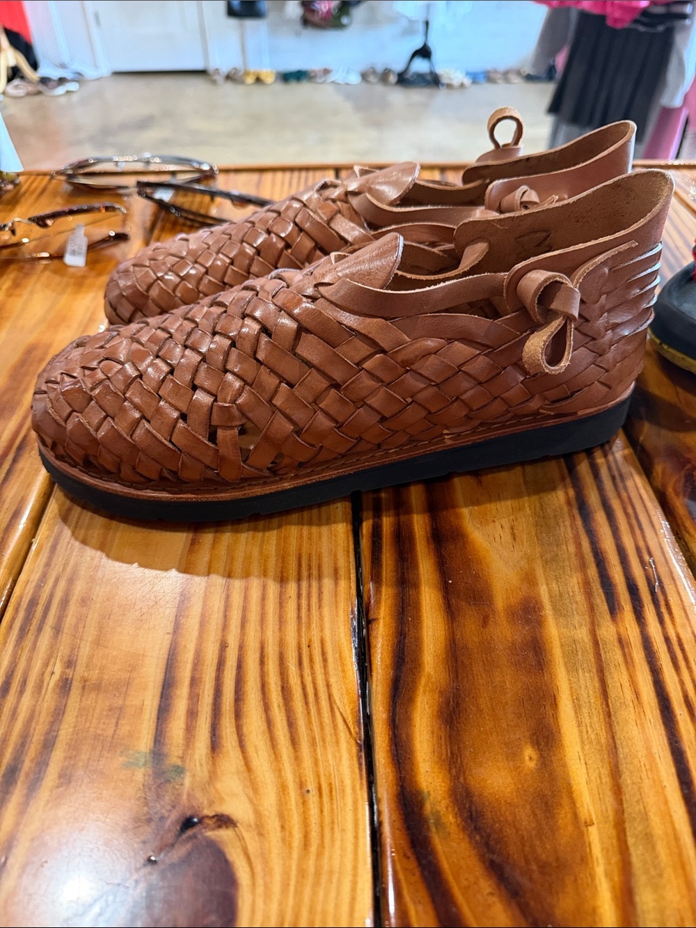 Woven Leather Slip-On Flats in Brown